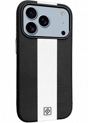 Кожаный чехол rally with magnetic fit для apple iphone 17 pro max (6.9") black / white