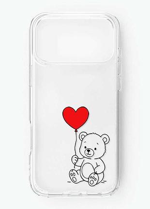 Прозорий чохол на iphone 18 pro max ведмежатко з сердечком (принт 431)
