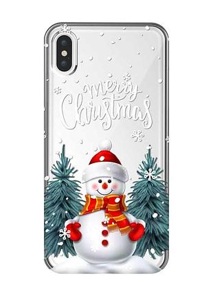 Прозрачный чехол на iphone xs max :: снеговик (новогодний принт 152)