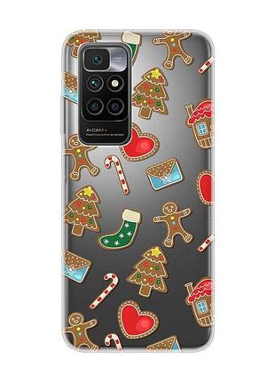 Прозорий чохол для xiaomi redmi 10 різдвяний фон (новорічний принт 181)