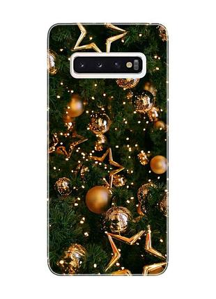 Чехол на samsung galaxy s10 золотые шары (новогодний принт 162)