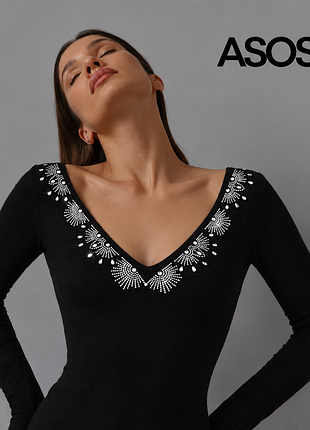 Asos чорне базове боді тепле з камінням що неймовірно блищить