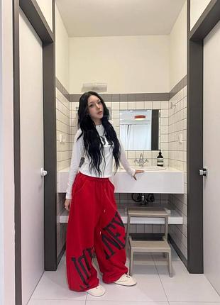 Женские спортивные штаны oversize baggy с принтом journey, широкие брюки на затяжках червоний, 42/46