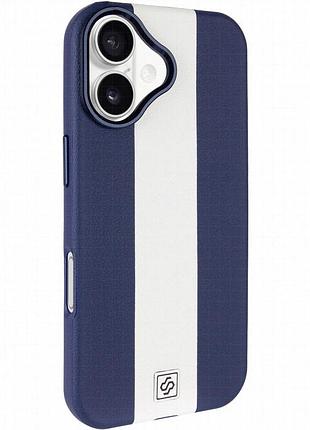 Кожаный чехол rally with magnetic fit для apple iphone 17 (6.3") blue / white