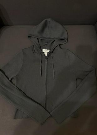 Кофта жіноча moncler сіра на змійці з капюшоном