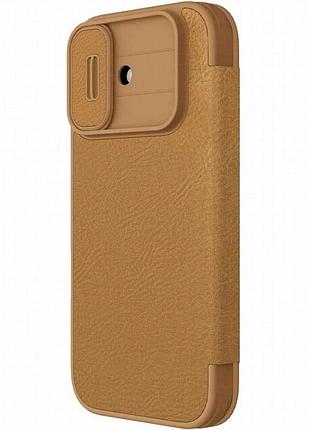 Кожаный чехол-книжка nillkin qin pro camshield для apple iphone 17 (6.3") brown