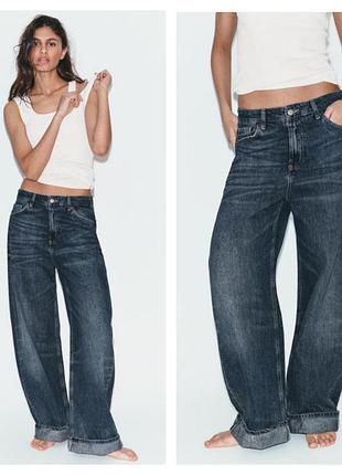 Жіночі джинси zara fold up широкі сині 40 розмір, l, xl