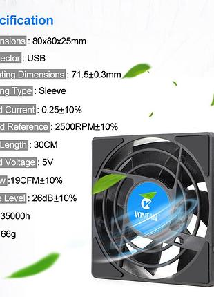 Usb вентилятор охлаждения кулер vontar 5в 80×80×25 мм 2