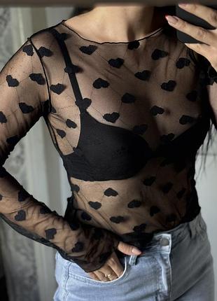 Жіночий лонг в сіточку із сердечками, s