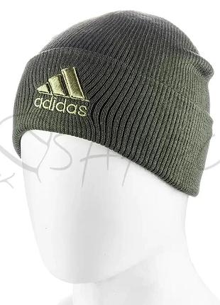 Шапка котоновая двойная с вышивкой на отвороте adidas ottr559 темный хаки