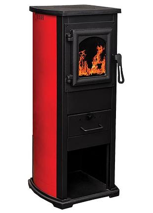 Сталева піч камін з конфоркою на дровах termosistem klasik lux 7 квт 55кг 360х340х900мм двері скло+чавун (димохід ззаду) червоний