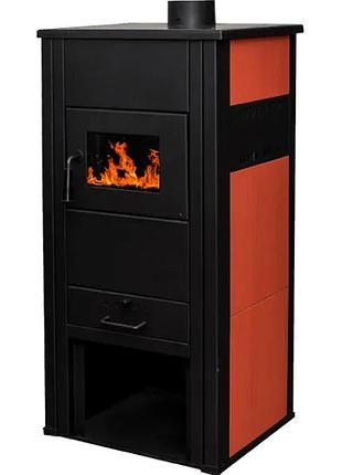 Сталева піч камін на дровах termosistem etaz a з водяним контуром 9 квт 74кг 500x500x1030мм вихід вверх (дверцята сталеві +скло)