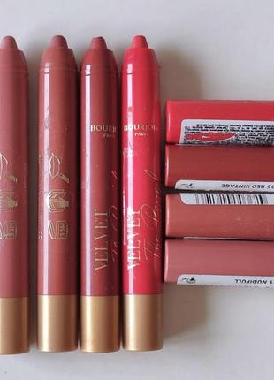 Карандаш помада матовая bourjois velvet the pencil #01 nudifull
        #04 less is brown 
        #05 red vintage 
        #07 rouge is carmin новые