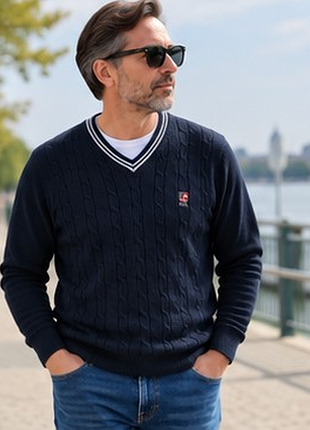 Мужской свитер u.s. polo assn. темно-синий l / 52 v-ceck косы