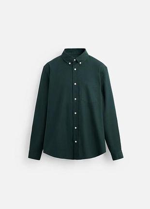 Чоловіча сорочка з бавовни і льону zara зеленого кольору