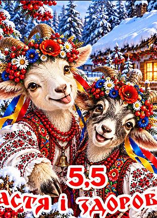Магніт коза символ 2027 рік кози es5,5 новорічний подарунок магніти з побажаннями 6,5х6,5см щастя і здоров'я