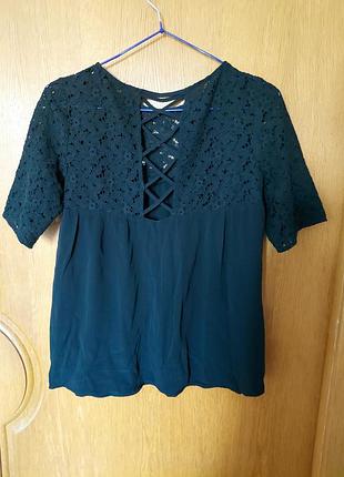 Элегантная черная блуза zara basic с кружевом 3