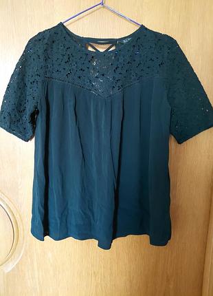 Элегантная черная блуза zara basic с кружевом 2