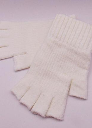 Рукавички мітенки без пальців рубчик one size молочні anjela 2251