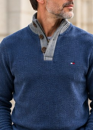 Мужской свитер tommy hilfiger синий s / 46 с высоким воротником на молнии
