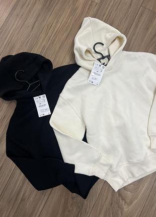 Худі zara фліс чорне, молочне