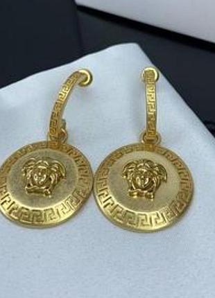 Сережки-підвіски versace medusa з меандровим орнаментом преміум'якість