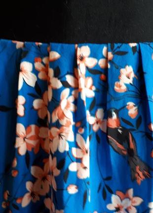 Невероятная брендовая  юбка с запахом трендовый синий сакура цветы птицы /полная распродажа6 фото