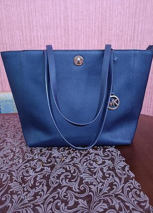 Сумка жіноча michael kors тоут синя шкіра саф'ян
