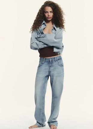 Zara джинсы 36 синие голубые базовые прямые хлястик 6688/018/400