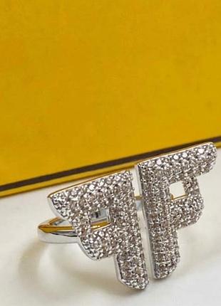 Кільце fendi ff з інкрустацією кристалами (срібло) преміум'якість