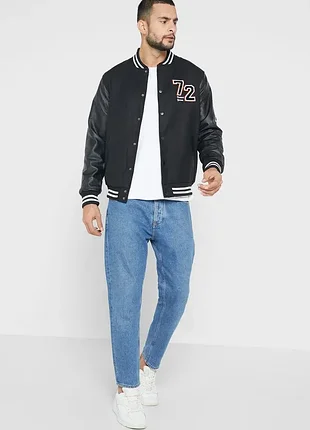Чоловічий чорний бомбер утеплений bravesoul london mjk-filey (cg586678) із шкіряними рукавами та вишивкою, розмір s, m,l