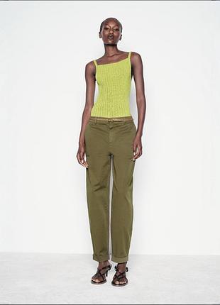 Брюки жіночі чінос zara wide leg balloon fit хакі оливкові бавовняні eur 38 m