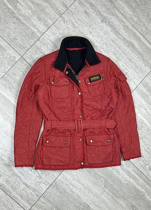 Barbour international quilt jacket womens uk 10 red belted fleece куртка стьоганка