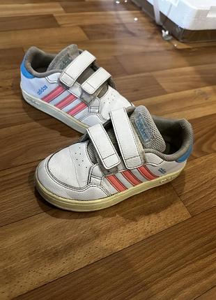 Кеди дитячі adidas білі з рожевими смужками