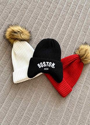 Шапка для малюка boston, чорна, біла, червона