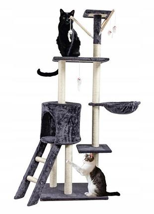 Драпак для кота вежа-будка дерево-лігво іграшка-мишка від pet hobby