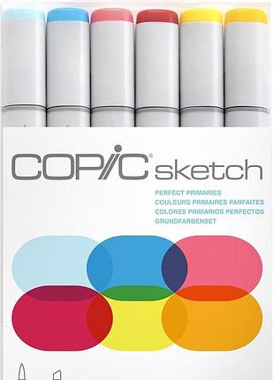 Набір маркерів copic sketch "perfect primaries" з 6 кольорами професійні алкогольні маркери з двома наконечниками