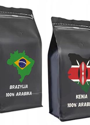 Кава в зернах zestaw 2 x 1 кг brazylia kenia arabica свіжообсмажена