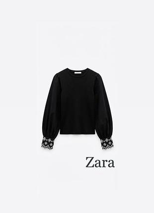 Жіноча чорна сорочка-блуза zara з вишитими рукавами s
