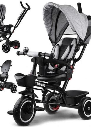 Трьохколісний велосипед tiny bike sp0650sza сірий дитячий велосипед tiny bike 3в1 з поворотним дахом