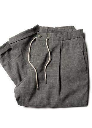 Clement & church handmade wool linen blend trousers drawstring waistband grey [pmh017423]