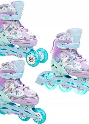 Роликові ковзани 3в1 регульовані raven isla violet 30-33 колеса led