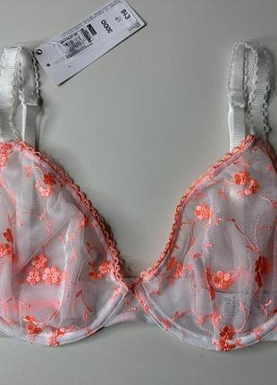 Бюстгальте красивий сіточка з вишивкою на кісточках m&s - білий з кораловою вишивкою,p