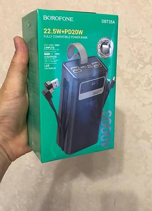 Шок-ємність 40000mah! потужний повербанк borofone dbt35a pd20w + ліхтар