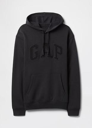 Кофта теплая gap на флисе с капюшоном, худи. черная black moonless night