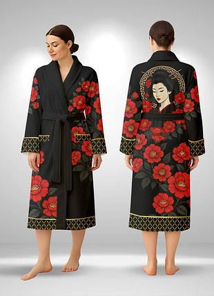 Кимоно женское из плюшевого велюра red camellia 29454 xl