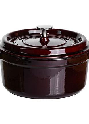 Кокотница чугунная эмалированная 2.5 л, бургунди yiwu hp-flg-9 burgundy