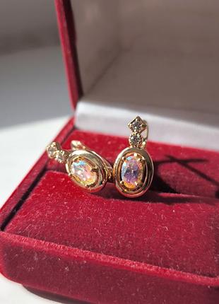 Позолоченные серьги из медицинского золота кристалл хамелеон