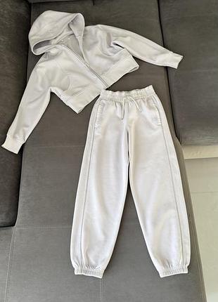 Спортивний костюм zara для дівчинки сірий зі світловідбивачем без утеплення, зріст 140 см