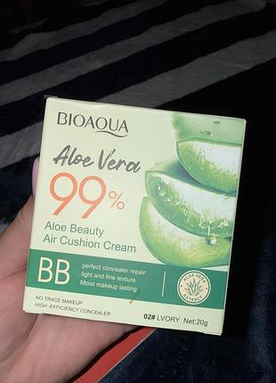 Тональний крем bioaqua aloe vera 99% aloe beauty air cushion cream bb 02# ivory 20г